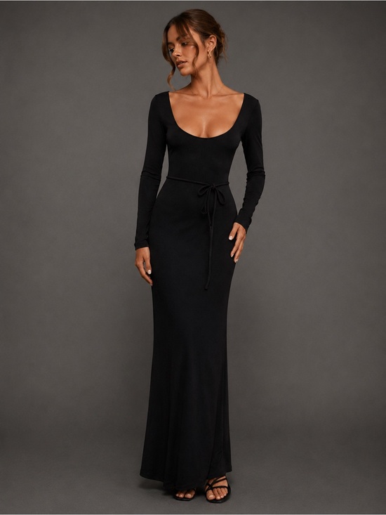 Princess Polly Dresses & Skirts - Princess Polly Black Long Sleeve Open Back Maxi Dress US 2 homecoming formal